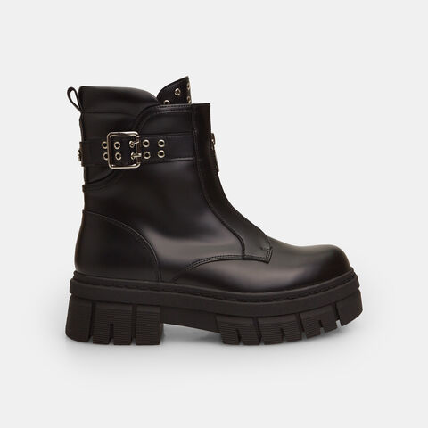 Botines bikers de mujer con cremallera y tachuelas , Negro Botines bikers de mujer con cremallera y tachuelas , Negro